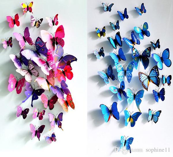 3D butterfly wall stickers featuring lifelike double-wing designs for home decor