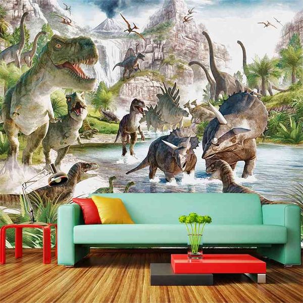 3D cartoon dinosaur world wallpaper for bedroom, living room, and TV background walls