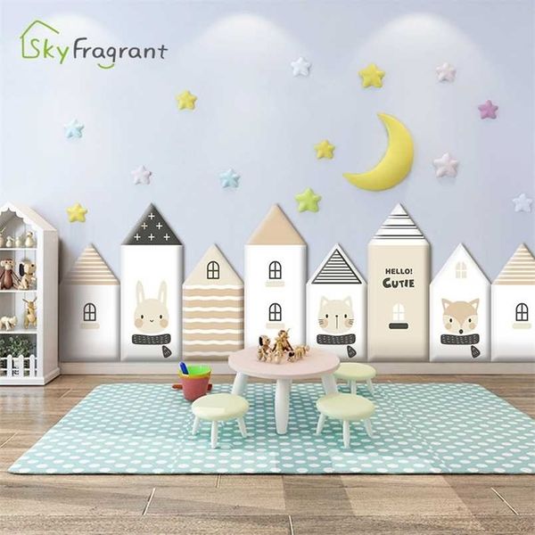 3D cartoon house wall stickers for kids' rooms, waterproof and anti-collision skirting decals