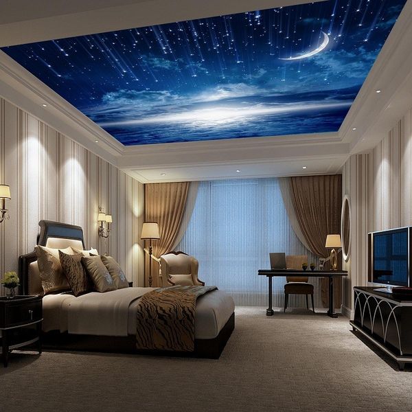 3D ceiling and wall mural featuring a blue sky with stars, perfect for hall or room decor