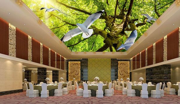 3D ceiling stereoscopic wallpaper with custom sunlight and pigeon designs for living room walls