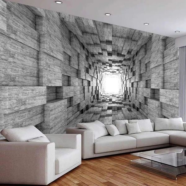 3D cement-textured wallpaper for expanding living spaces, ideal as waterproof backgrounds behind TVs or sofas in bedrooms
