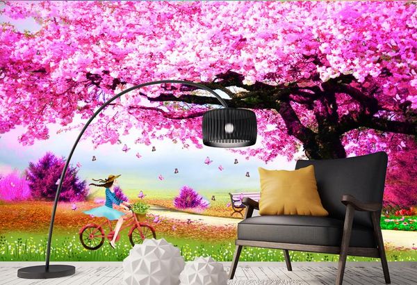 3D cherry blossom mural wallpaper for living spaces and bedrooms