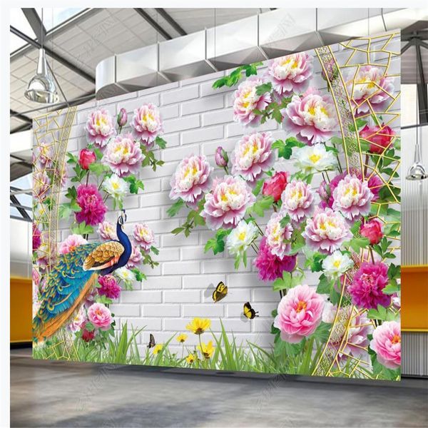 3D Chinese-style peony flower wallpaper for TV backgrounds