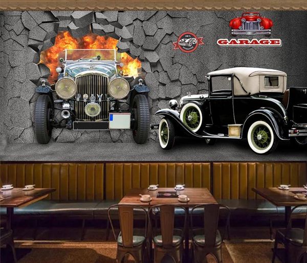 3D custom car-themed wallpaper for home and restaurant decor