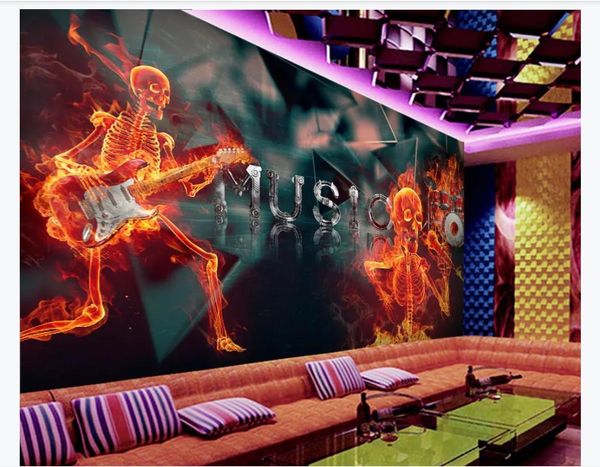 3D custom large photo mural wallpaper for music bars and KTVs, featuring a flame design as a 3D wall background