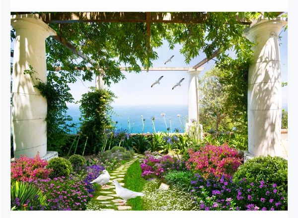 3D custom large photo wallpaper featuring a dimensional floral garden landscape for wall decoration
