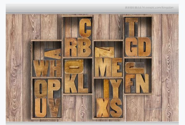 3D custom large photo wallpaper featuring vintage wooden lattice design, woodcut lettering for restaurant sofa background wall decor