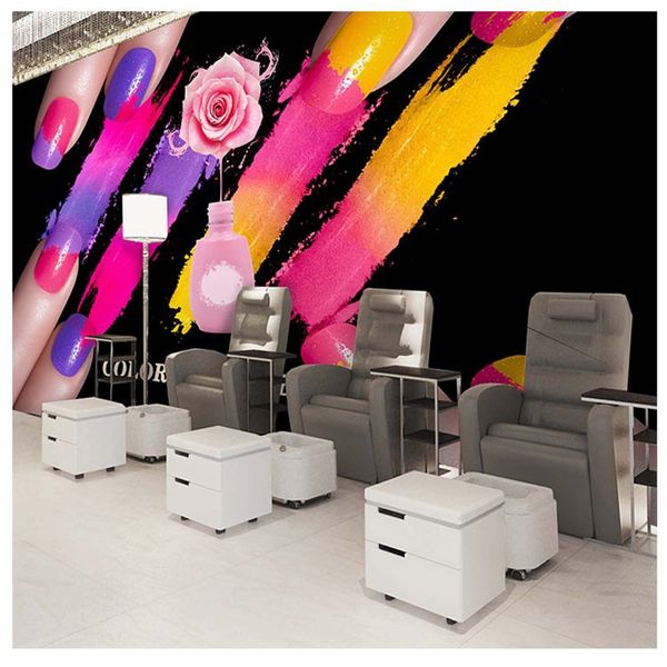 3D custom nail art with watercolor graffiti designs for beauty shop backdrops