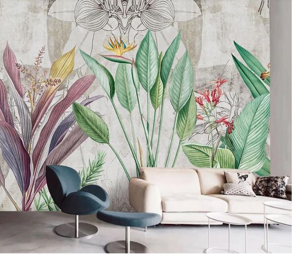 3D custom photo wallpaper featuring artistic leaf and plant designs for TV backdrops, bedroom, and living room walls