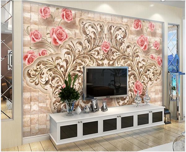 3D custom photo wallpaper featuring European-style stone marble patterns for elegant living room wall decor