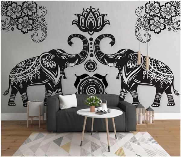 3D custom photo wallpaper featuring simple hand-drawn elephant murals for home decor