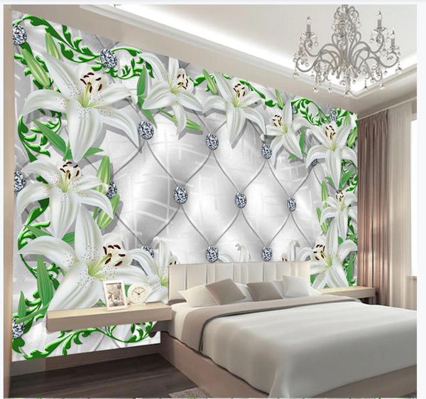 3D custom photo wallpapers for walls, featuring European-style floral designs and diamond patterns, ideal for bedroom backgrounds and soft wall murals