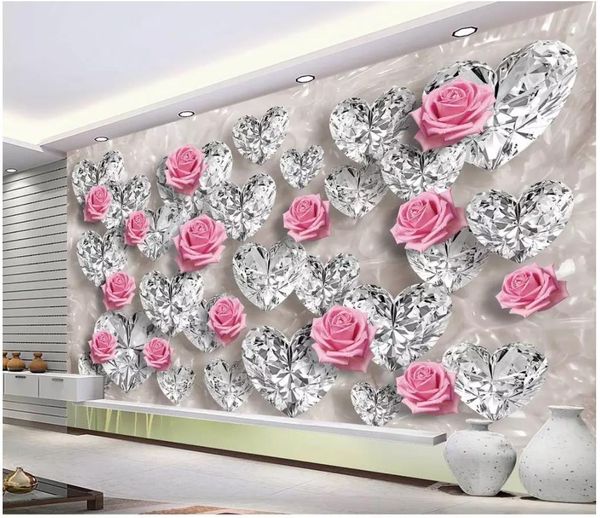 3D custom rose diamond wallpaper for living room TV background wall decor