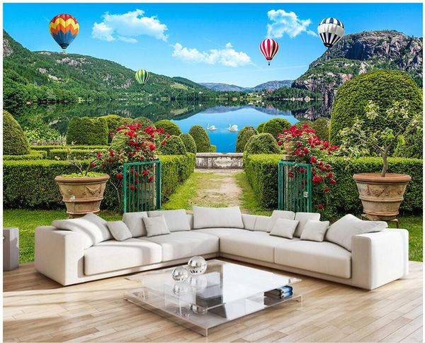 3D custom wall mural featuring a garden green road flower gate design for Great Lakes home improvement, perfect for living room decor