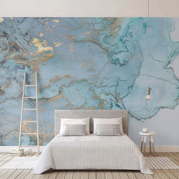 3D custom wall murals featuring blue marble designs for personalized room decor
