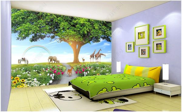 3D custom wall murals featuring idyllic tree and animal scenes for children's rooms or garden backgrounds as home decor