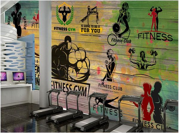 3D custom wall murals featuring nostalgic graffiti and retro wooden board designs for sports gyms, clubs, and home decor