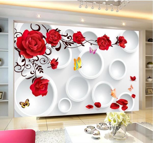 3D custom wallpaper featuring a romantic rose circle design for living room or bedroom decor