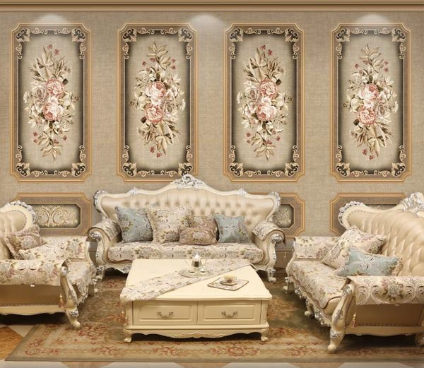 3D custom wallpaper featuring European retro floral art for living room, sofa, TV wall, or cafe and hotel decor