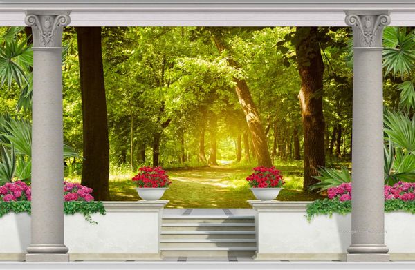 3D custom wallpaper featuring European-style Roman pillar garden murals for home decor
