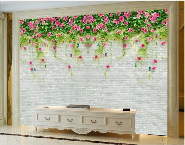 3D custom wallpaper featuring romantic climbing floral patterns for home decor, ideal as living room wall murals