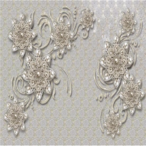 3D custom wallpapers featuring European-style living room designs with floral and jewelry motifs for TV backdrop murals