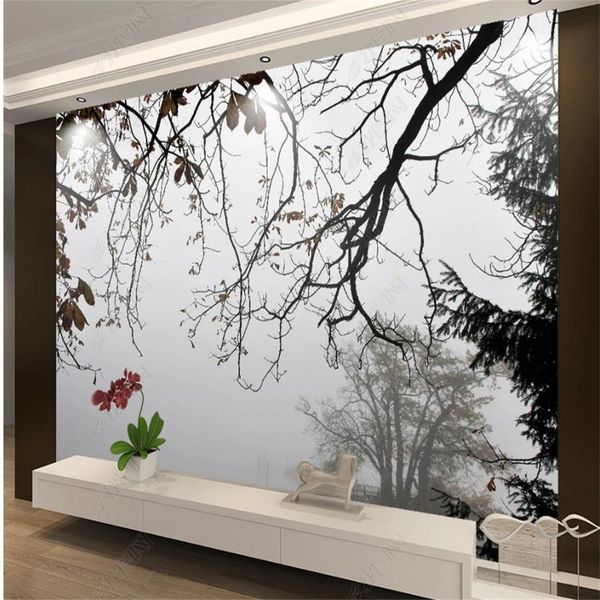 3D customized wallpapers featuring tree branches for TV and bedside backgrounds