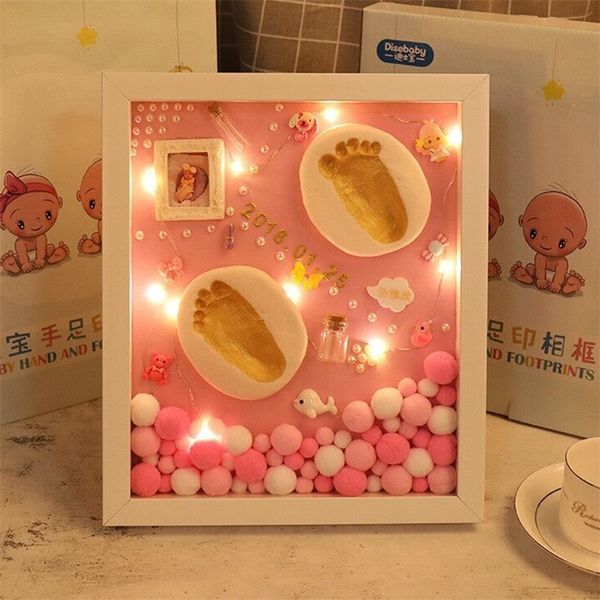 3D DIY baby hand and footprint clay photo frame for newborn keepsakes, infant hand casting kit, and milestone card set