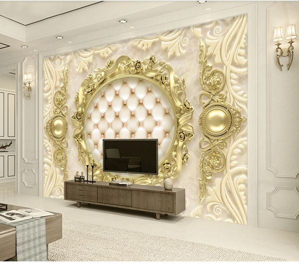 3D elegant gold European design soft TV wall panel custom 8D waterproof wall decor