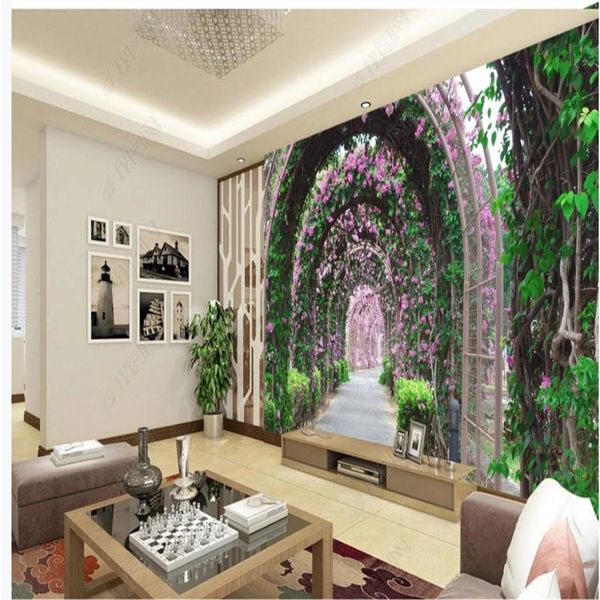 3D European-style arched garden corridor wall murals for living room decor