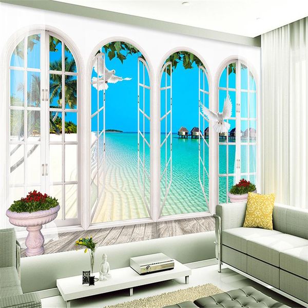 3D European-style arched sea murals for living room walls