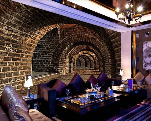3D European-style classic wallpaper featuring retro brick and tunnel designs for living rooms and bedrooms in high definition