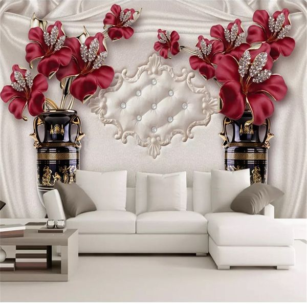 3D European-style floral wallpaper for living room and bedroom TV backgrounds
