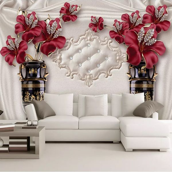 3D European-style floral wallpaper for living rooms and bedrooms, featuring elegant jewelry-inspired designs as TV background wall murals
