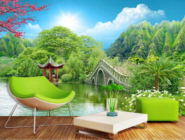 3D European-style green landscape wallpaper for living room and bedroom walls