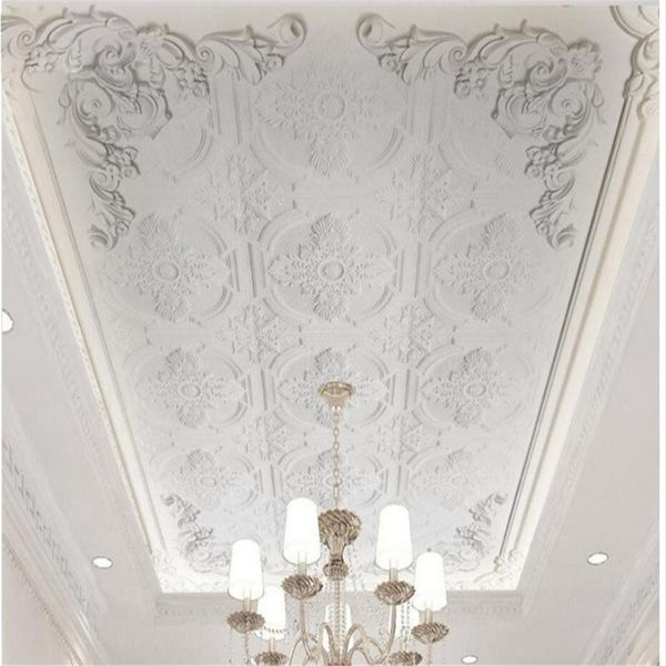 3D European-style wallpaper for ceilings and walls, featuring three-dimensional gypsum-like designs for living rooms and bedrooms