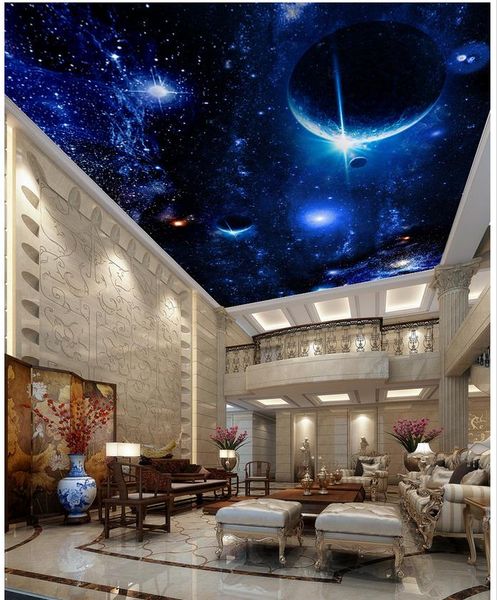 3D fantasy starry sky planet mural wallpaper for living room ceilings