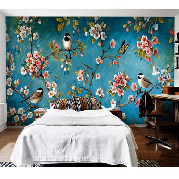 3D floral and bird wallpaper for bedroom and living room decor
