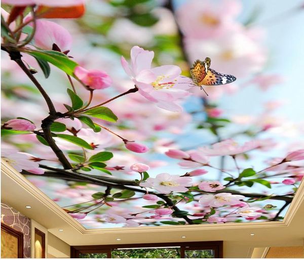 3D floral and butterfly ceiling wallpaper for customized photo walls