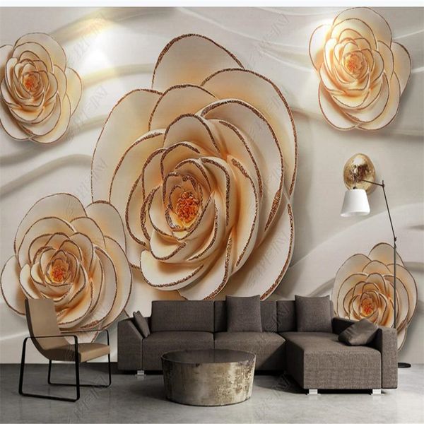 3D floral wallpaper murals with relief designs for living room decor