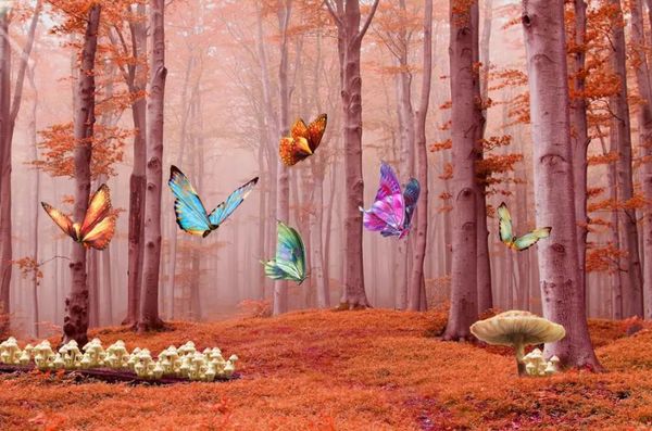 3D forest butterfly mural wallpaper for kids' rooms and living spaces