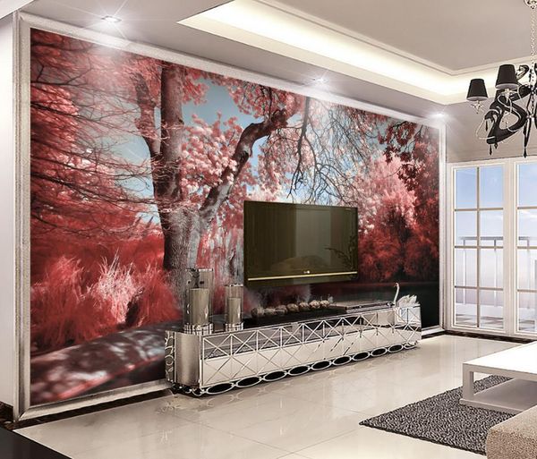 3D forest lake wallpaper with swans for living room and bedroom brick wall decor