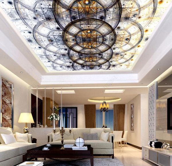 3D geometric ceiling wallpaper mural for modern living rooms and bedrooms