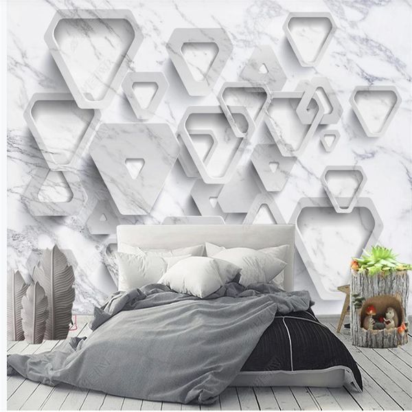 3D geometric triangle marble wallpaper for modern TV backgrounds