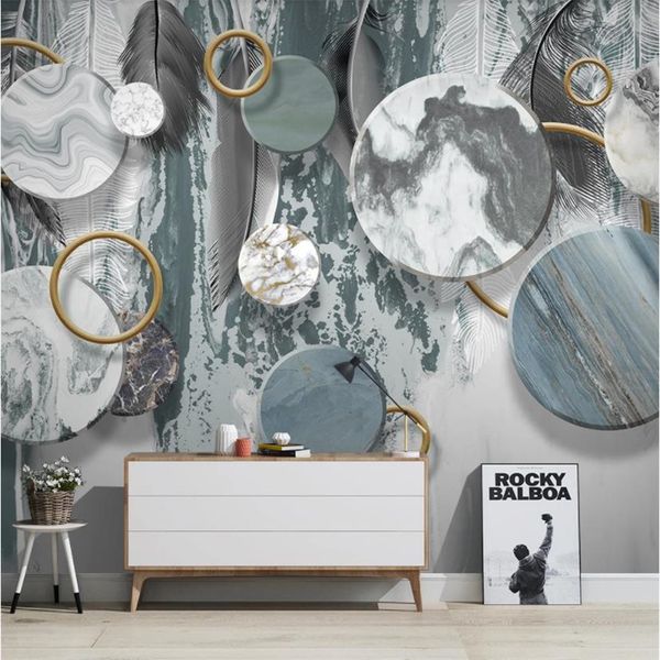 3D geometric wallpaper for modern living rooms and bedrooms, featuring high-definition ink stone designs as TV backdrops