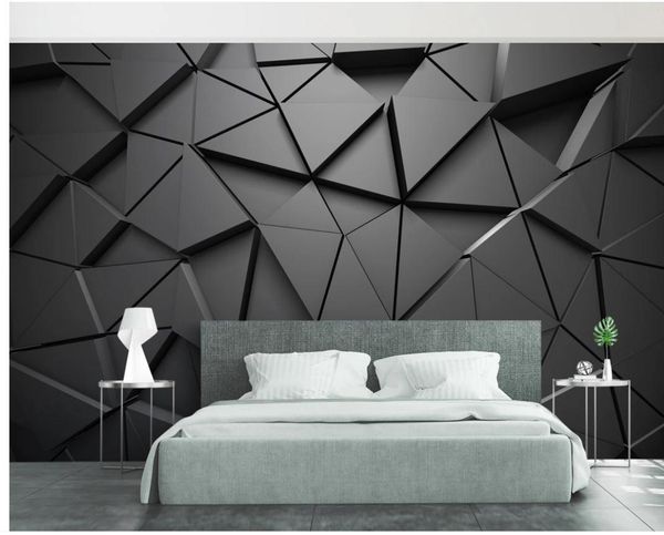 3D geometric wallpaper with abstract gray triangle patterns for walls