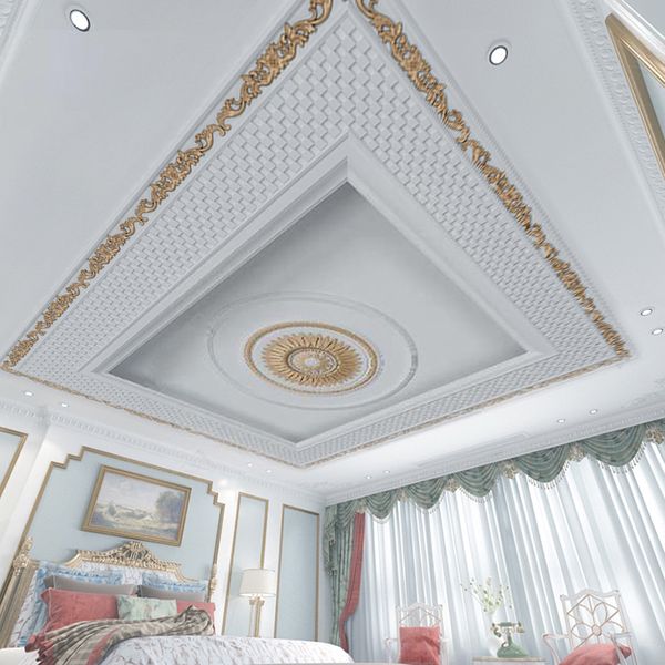 3D gold-embossed plaster carving wallpaper for ceilings and walls, ideal for living rooms and bedrooms as elegant home decor