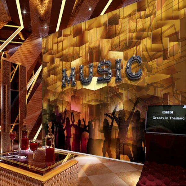 3D golden brick music-themed wallpaper for living room accent walls