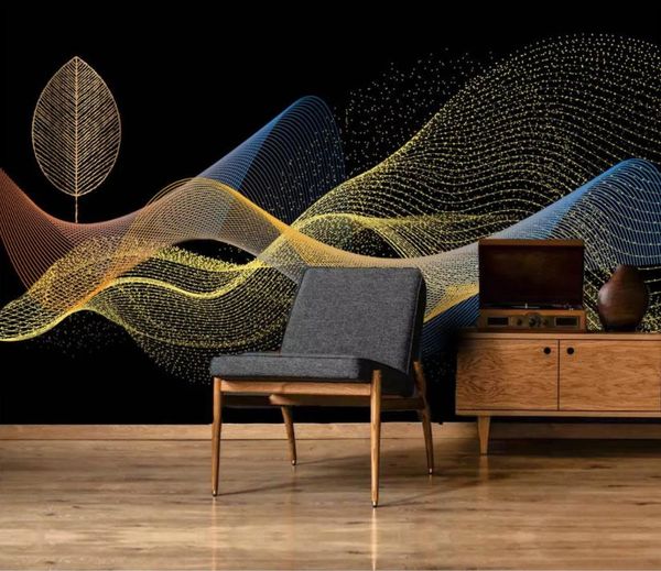 3D golden leaf geometric wallpaper for modern living rooms and bedrooms
